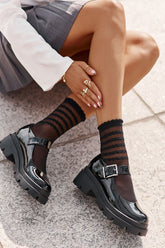 Chaussures en cuir verni à boucle pour femme - Noir
